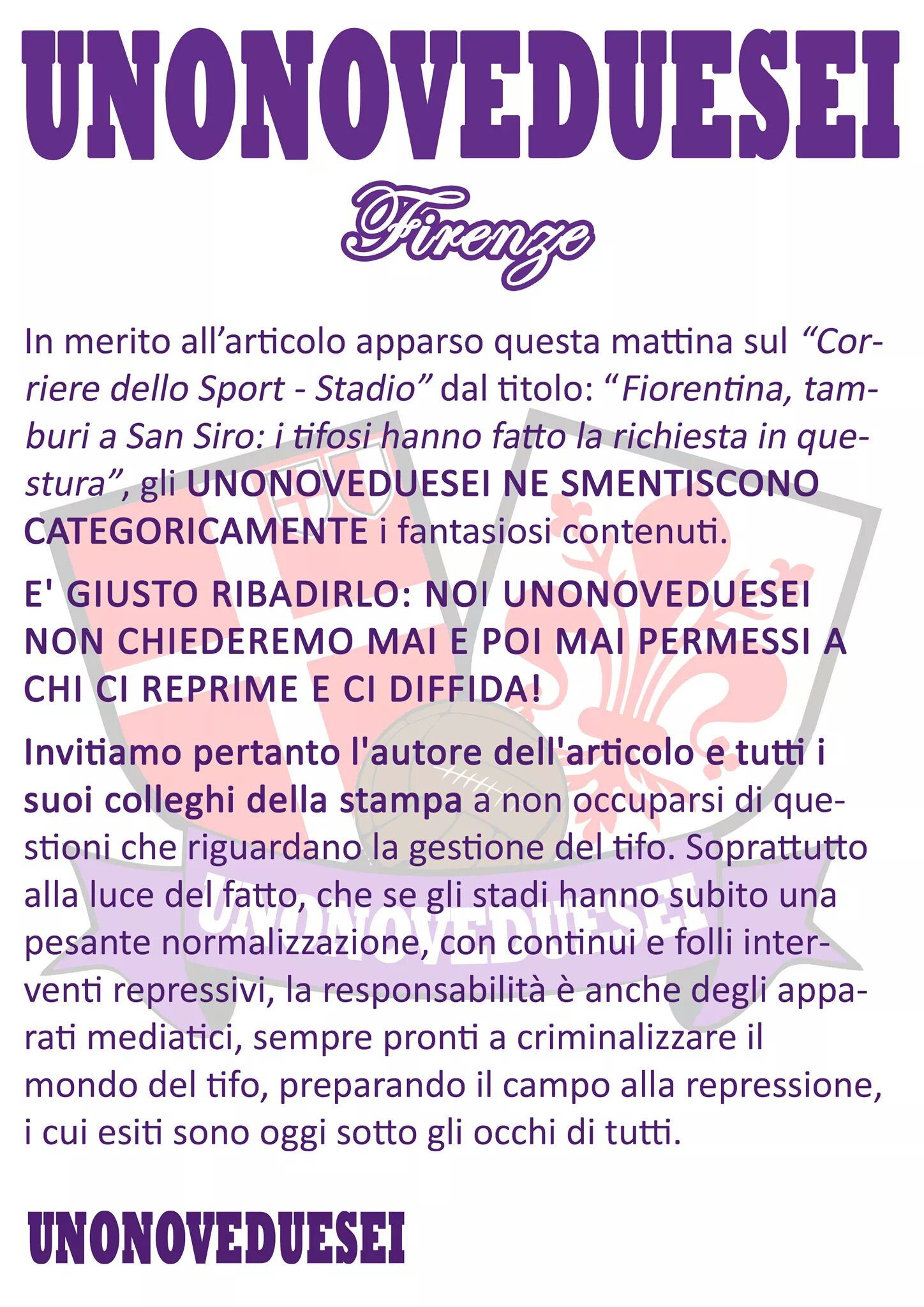 Comunicato UnoNoveDueSei