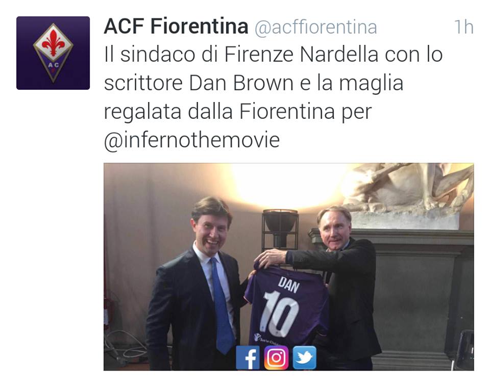 Anche Dan Brown tifa Fiorentina: maglia numero 10 per lui
