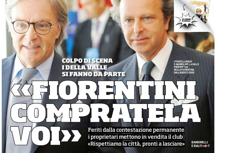 Il Corriere dello Sport mette in prima pagina i Della Valle: “Fiorentini, compratela voi”