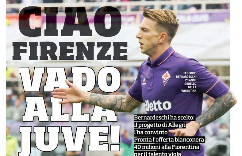 “Ciao Firenze vado alla Juventus” il Corriere dello Sport annuncia la scelta di Bernardeschi di giocare in bianconero