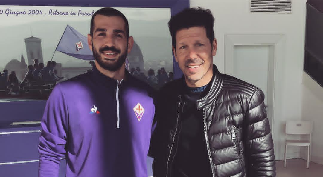 Simeone, allenatore dell’Atletico Madrid e papà di Giovanni, in visita al centro sportivo della Fiorentina