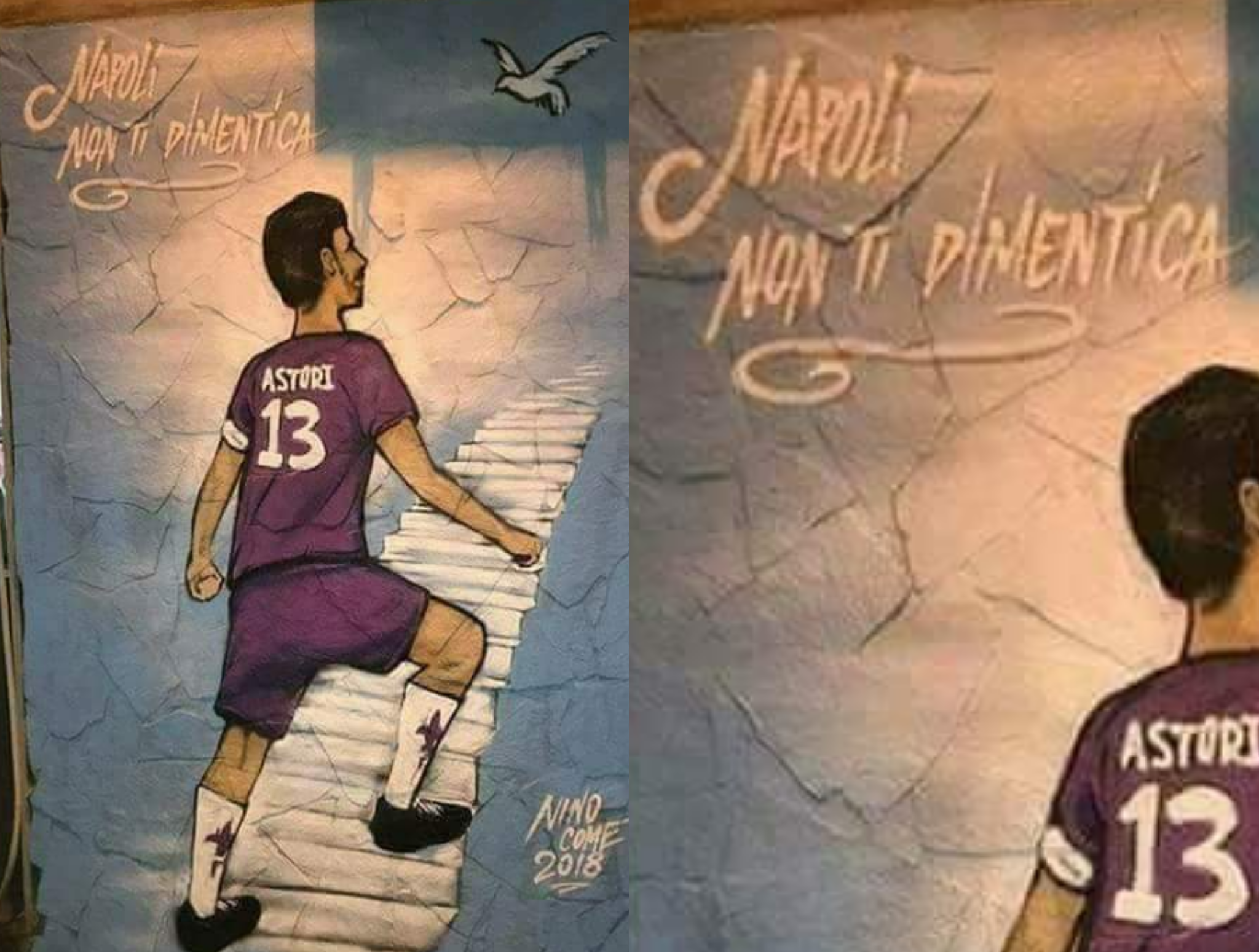 FOTO, L’omaggio di Napoli per Astori, murales tra le via della città