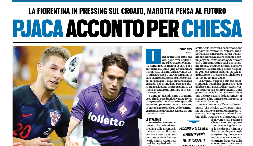 Tuttosport, la formula per Pjaca alla Fiorentina sarà il diritto di riscatto, cosi che il prossimo anno per Chiesa…