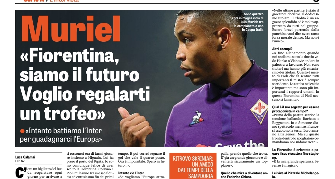 “Voglio regalare Coppa Italia e quarto posto alla Fiorentina. Firenze è magica. Chiesa più forte di Cuadrado”