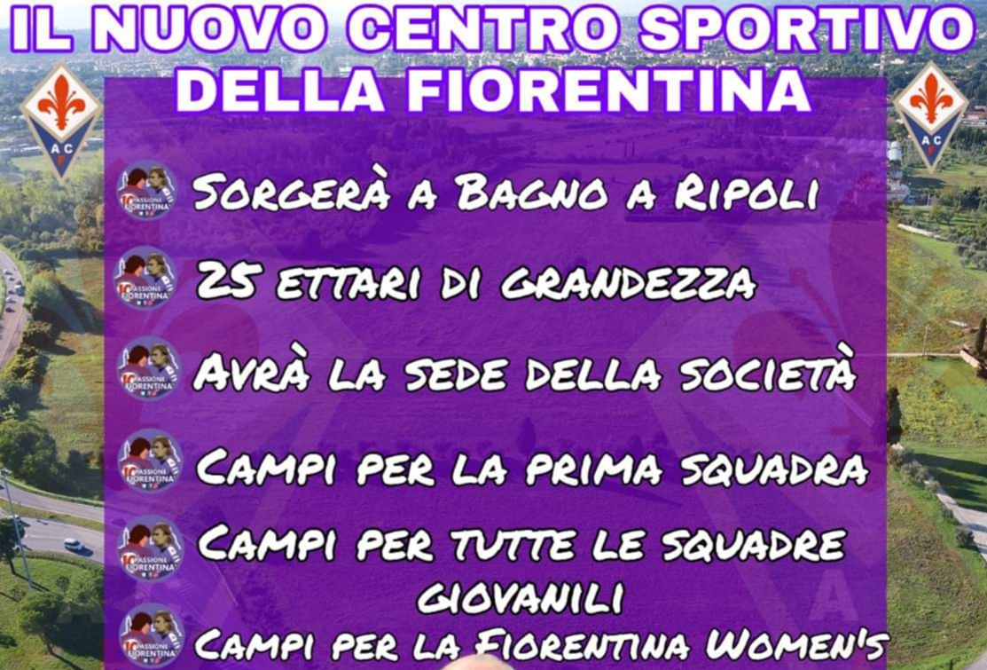 CENTRO SPORTIVO FIORENTINA, TRA GENNAIO E FEBBRAIO LA PRIMA PIETRA. I DETTAGLI