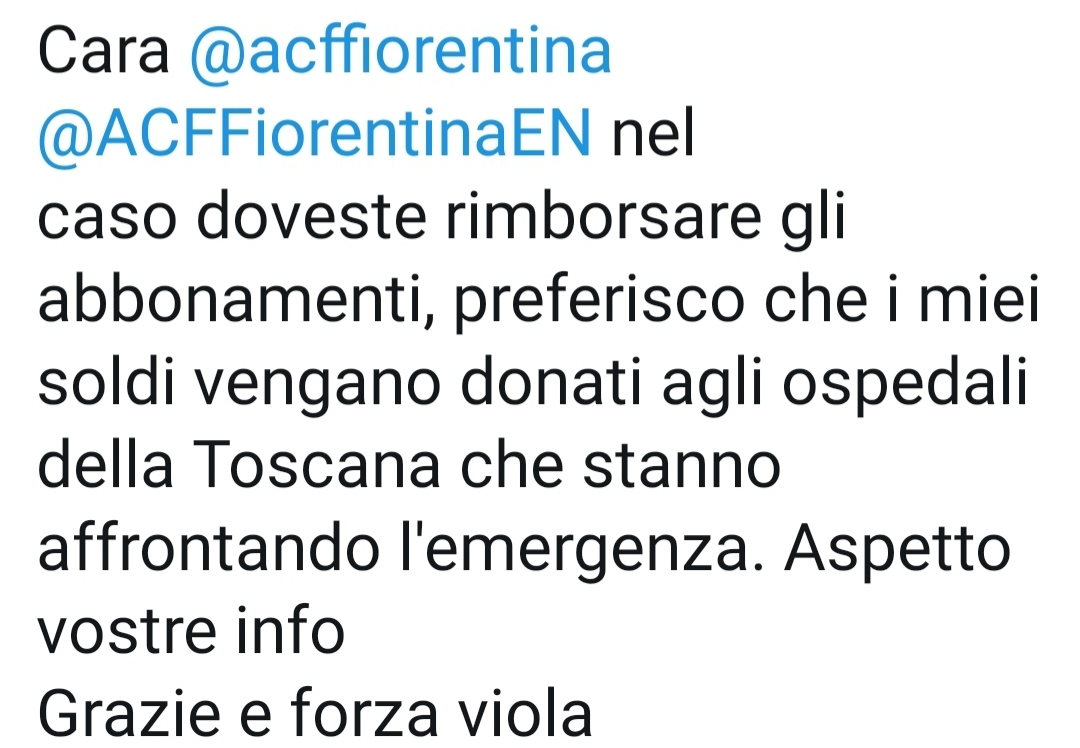La proposta di un tifoso viola: “Fiorentina, devi rimborsarci? No, date quei soldi all’ospedale di Firenze”
