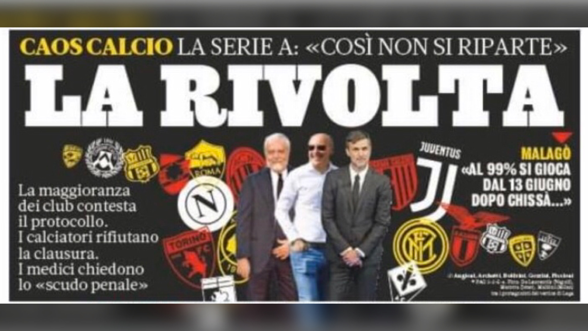 (FOTO), Gazzetta in prima: “La rivolta” maggioranza dei club contro il protocollo. I calciatori contrari alla clausura