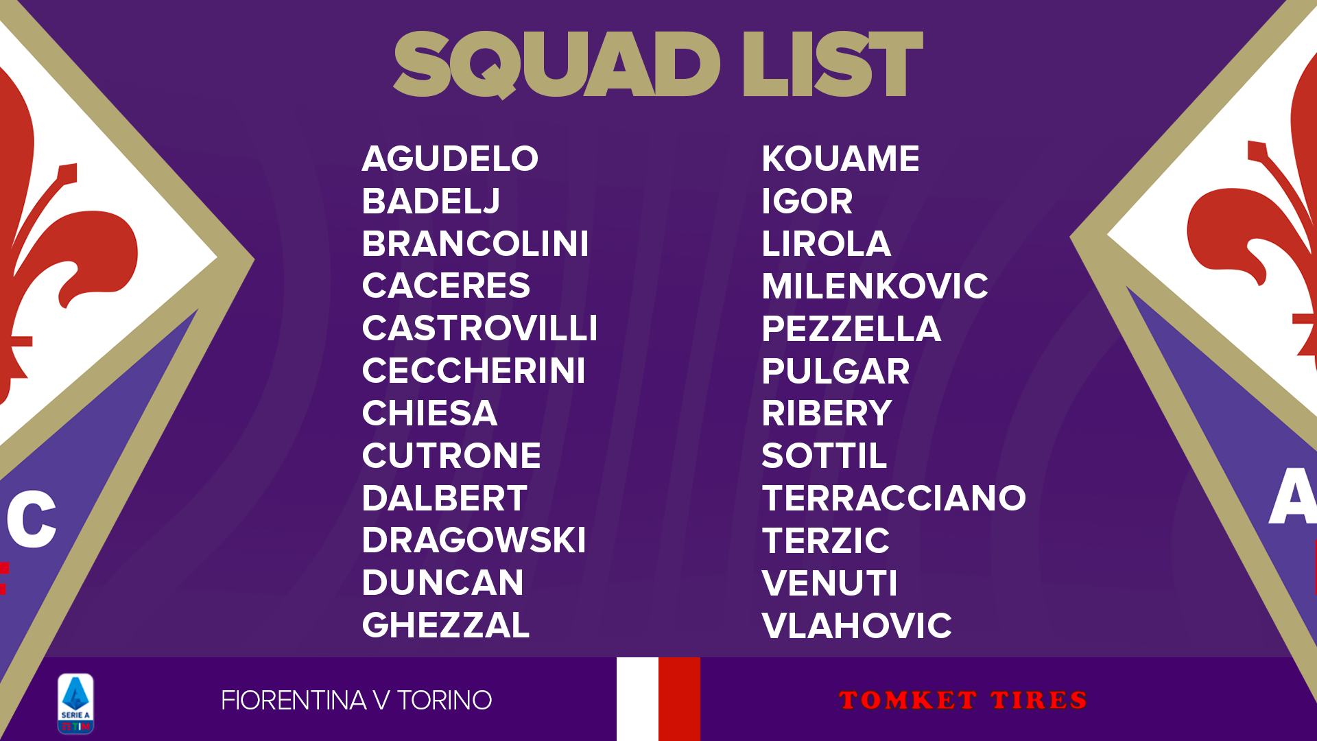 I convocati della Fiorentina per la sfida di domani contro il Torino. C’è Dragowski