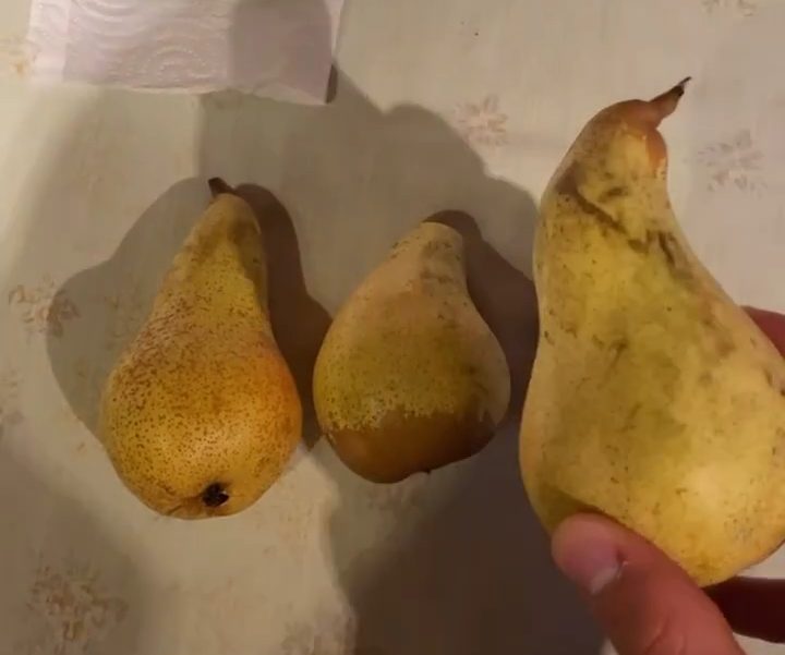 Barreca continua i festeggiamenti: “E per finire un po’ di frutta buona” e fotografa tre pere
