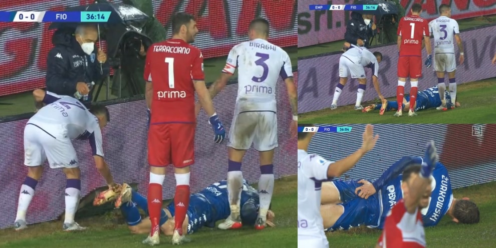 L’Empoli lascia un tombino arrugginito aperto a bordo campo e Zurkowski si fa molto male