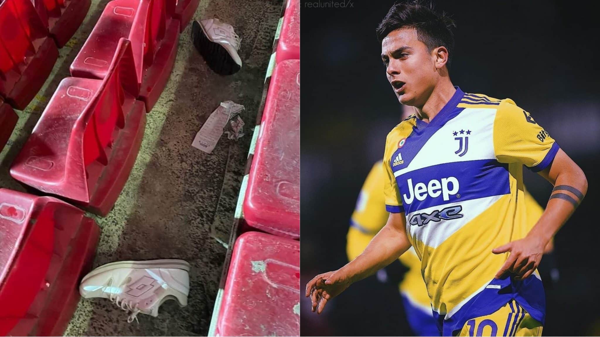 Esulta al gol della Juventus, ma nel settore della Salernitana. Lo fanno uscire senza scarpe