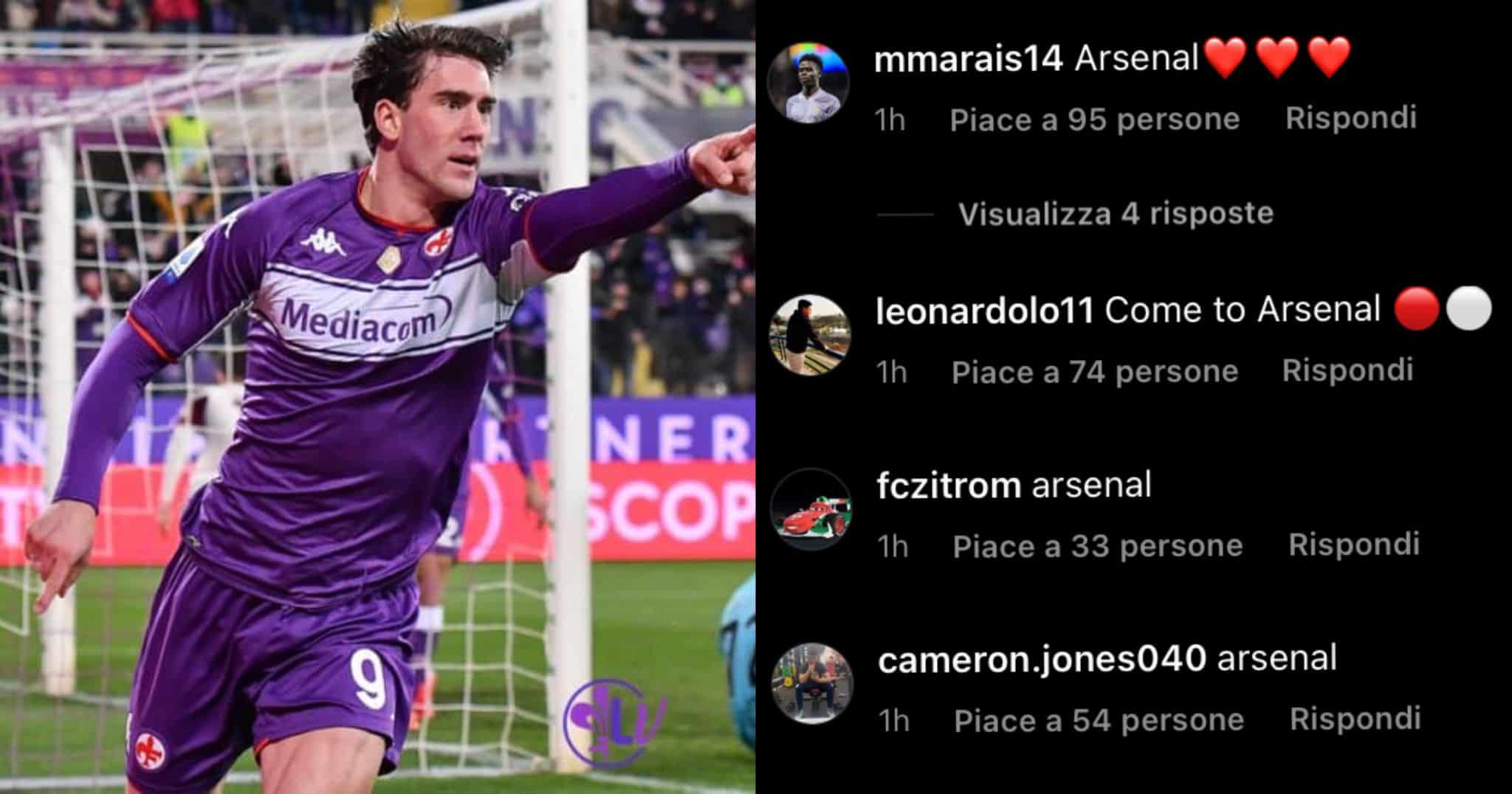 I tifosi dei Gunners invadono di messaggi il profilo Instagram di Vlahovic: “Vieni all’Arsenal”