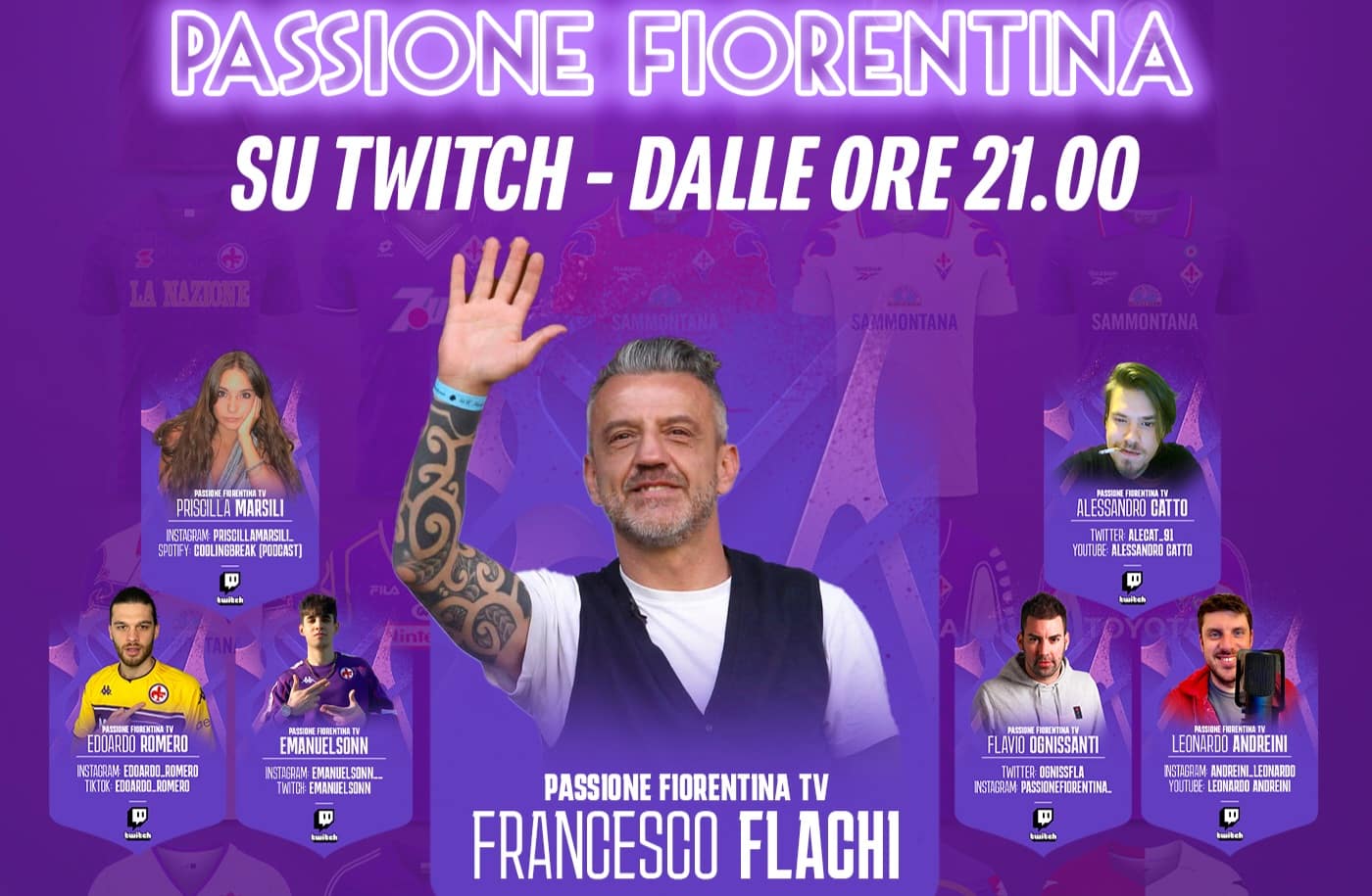 Stasera Flachi ospite su Passione Fiorentina su Twitch dalle 21. In palio due biglietti per la Roma