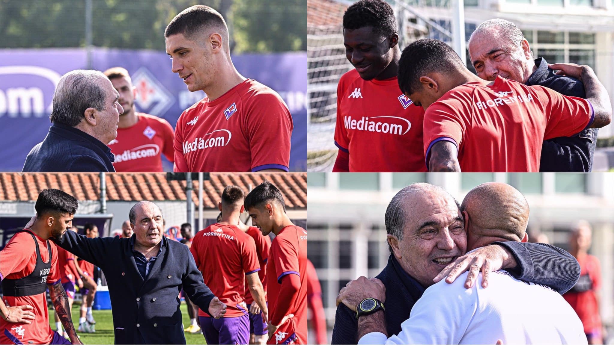 Commisso in campo prima dell’allenamento, abbraccio con Italiano, poi da Nico, Milenkovic e Dodò