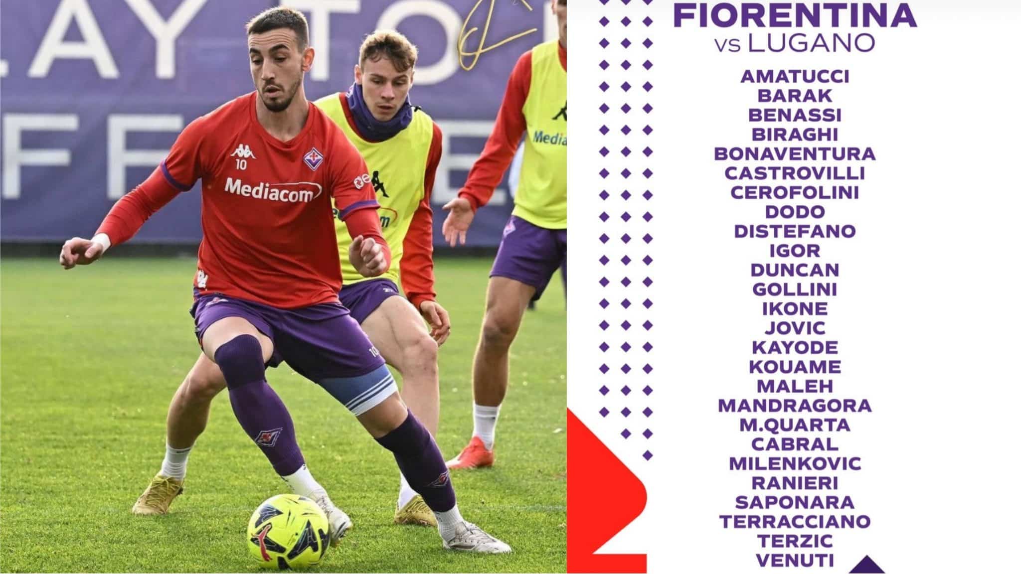 I convocati per Fiorentina-Lugano, torna Castrovilli 8 mesi dopo l’infortunio al ginocchio. C’è Ikonè
