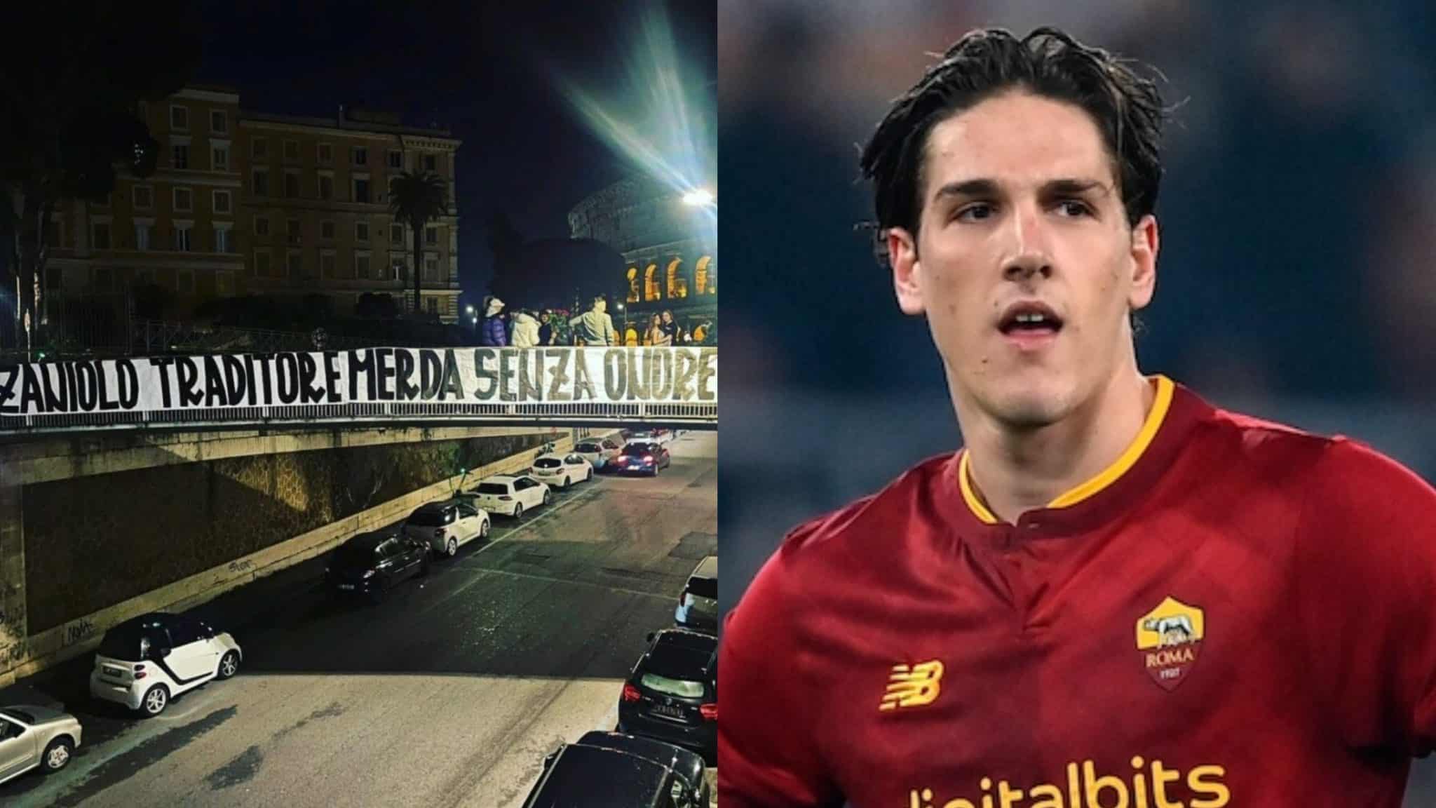 I tifosi della Roma si scagliano contro Zaniolo, lo striscione: “Traditore, m***a senza onore!”