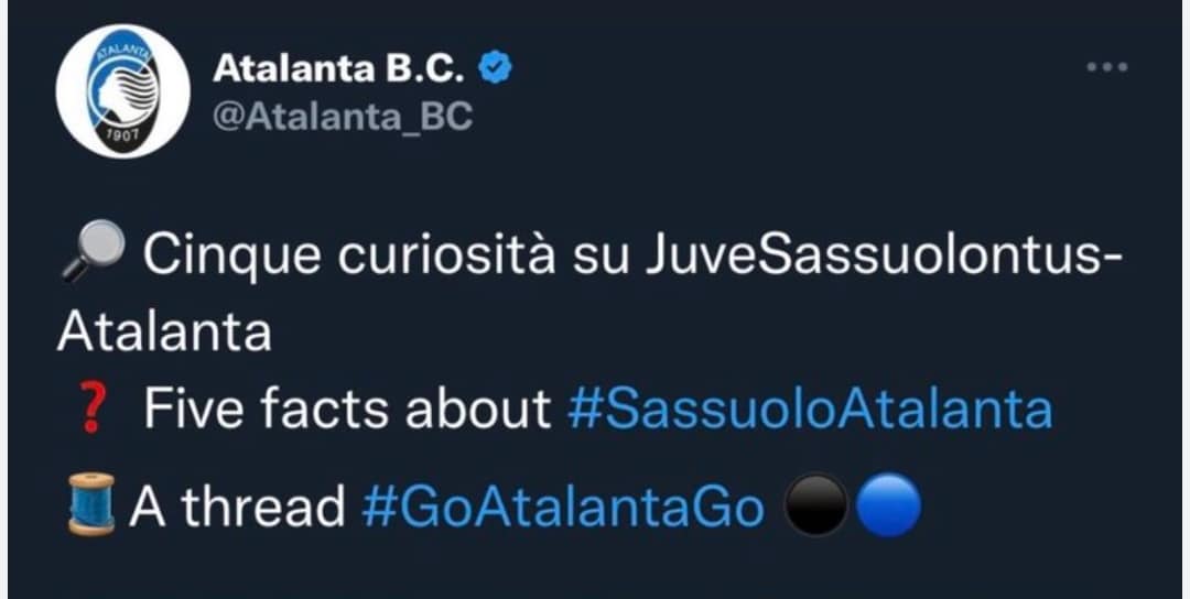 L’Atalanta prende in giro Juventus e Sassuolo e scrive: “Sarà JuveSassuolontus contro Atalanta”