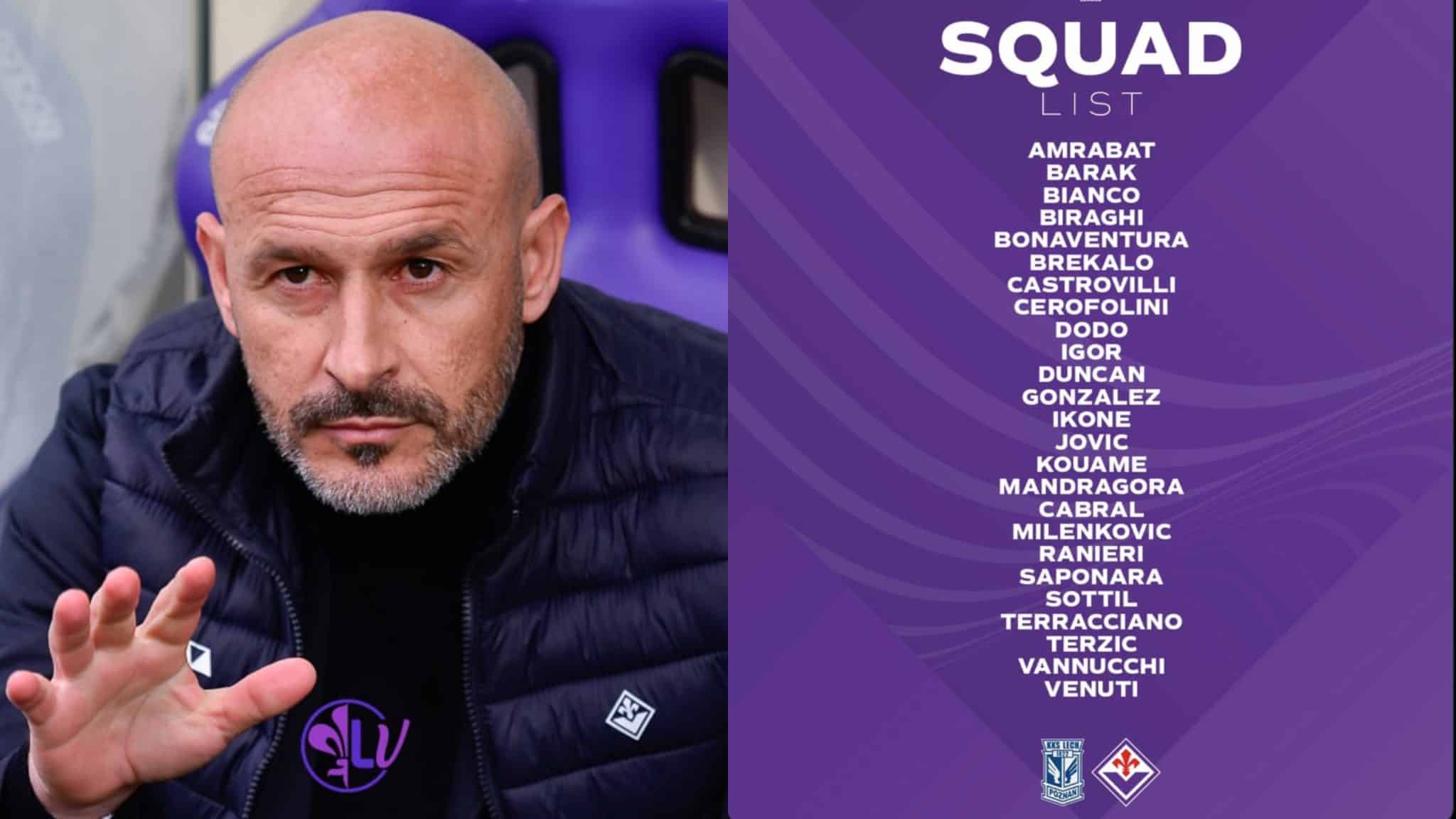 I convocati della Fiorentina per il Lech Poznan: nessuna sorpresa per Italiano. Assente lo squalificato Quarta