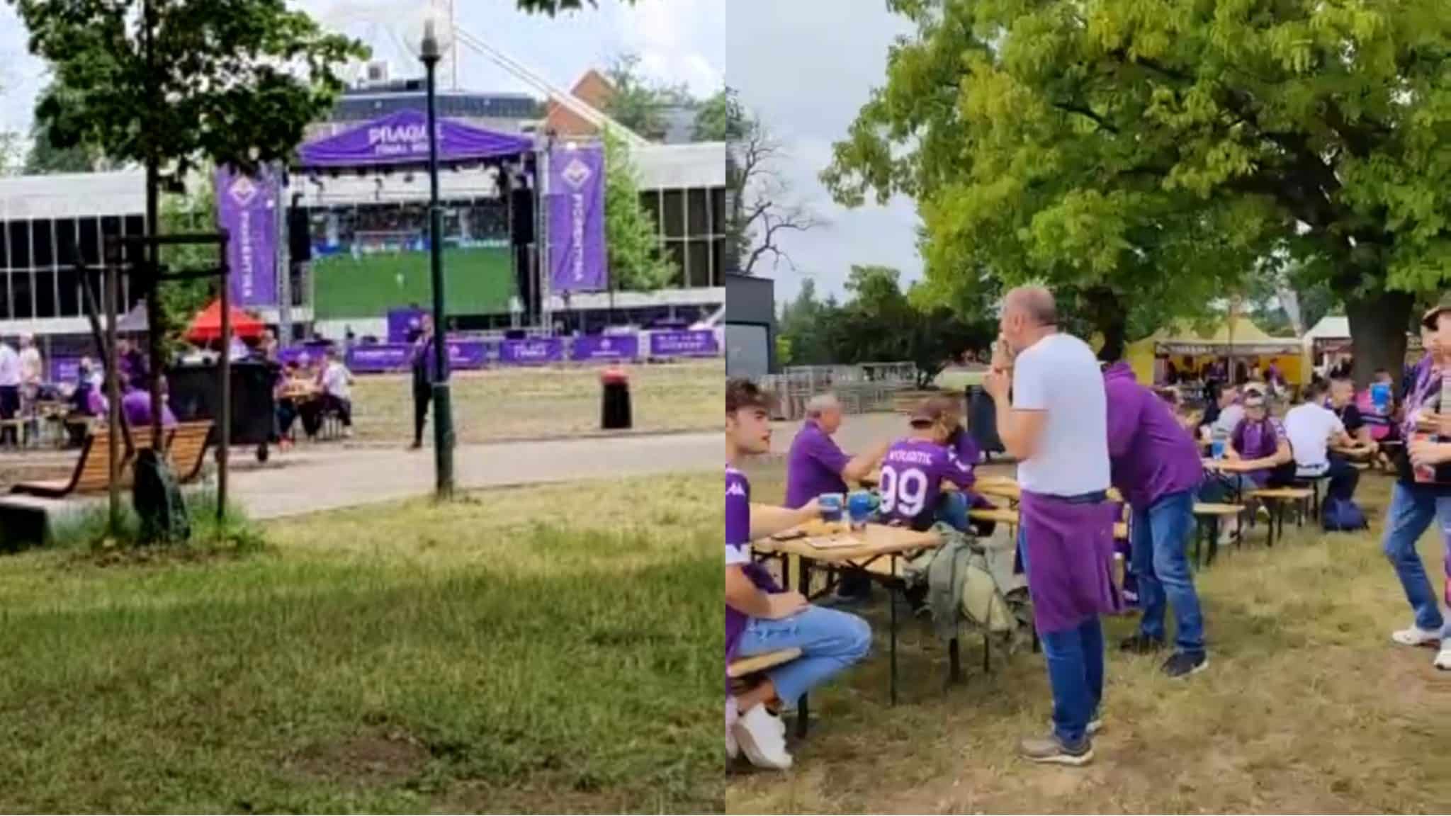 Da Praga, ecco la fan zone dedicata ai tifosi della Fiorentina. Qui il maxischermo dove vedranno la gara
