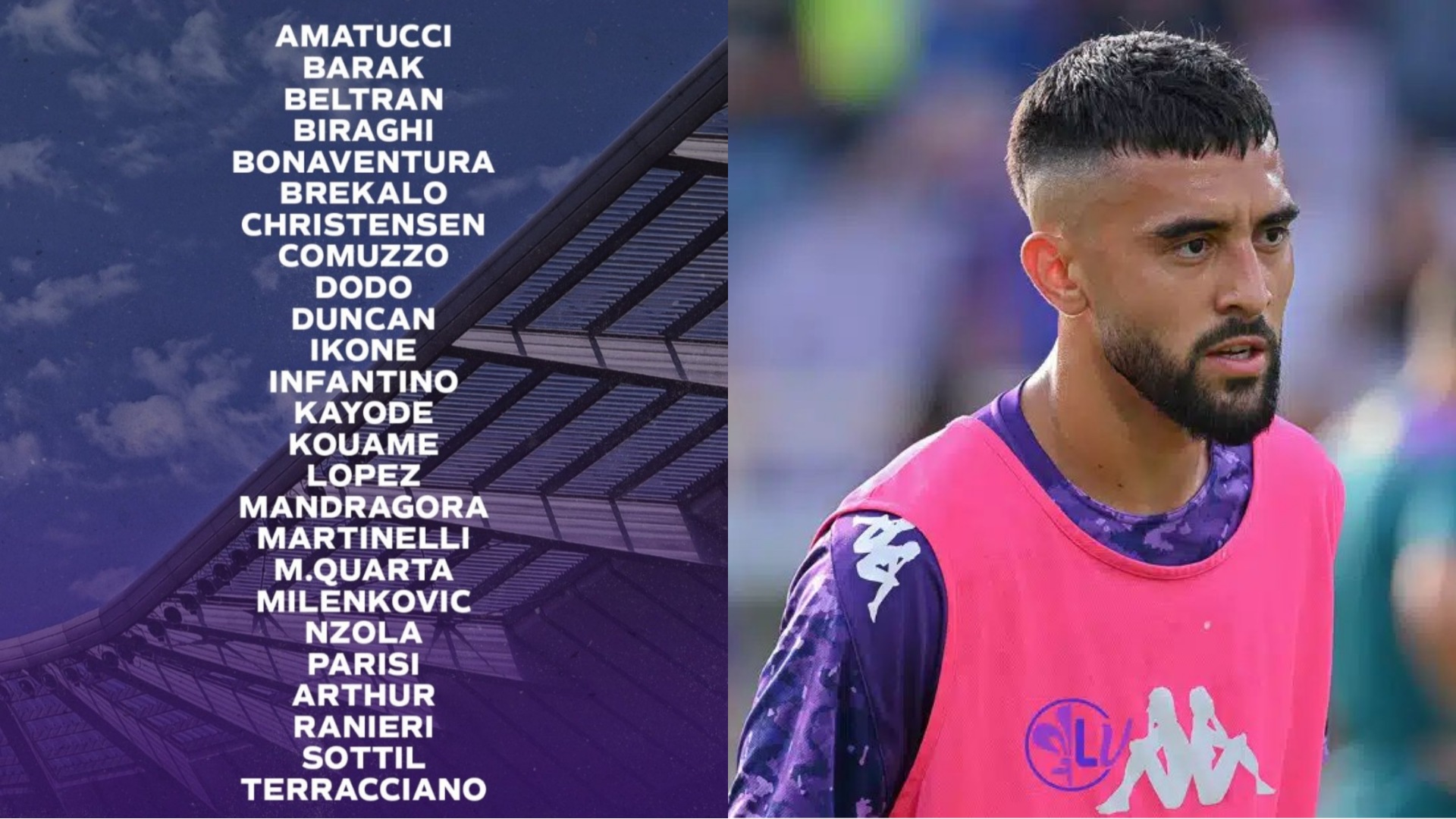 Brutta notizia per la Fiorentina: Nico Gonzalez non convocato per l’Udinese, torna Ikonè. La lista