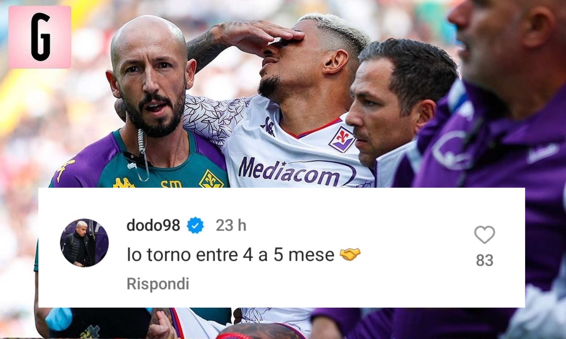Dodò risponde e smentisce la Gazzetta, sotto il loro post scrive: “Io torno tra 4/5 mesi”