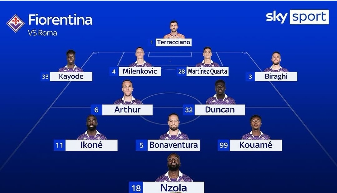 Sky Sport sulla probabile formazione della Fiorentina: “Nico fuori, Ikonè e Kouamè titolare, davanti Nzola”