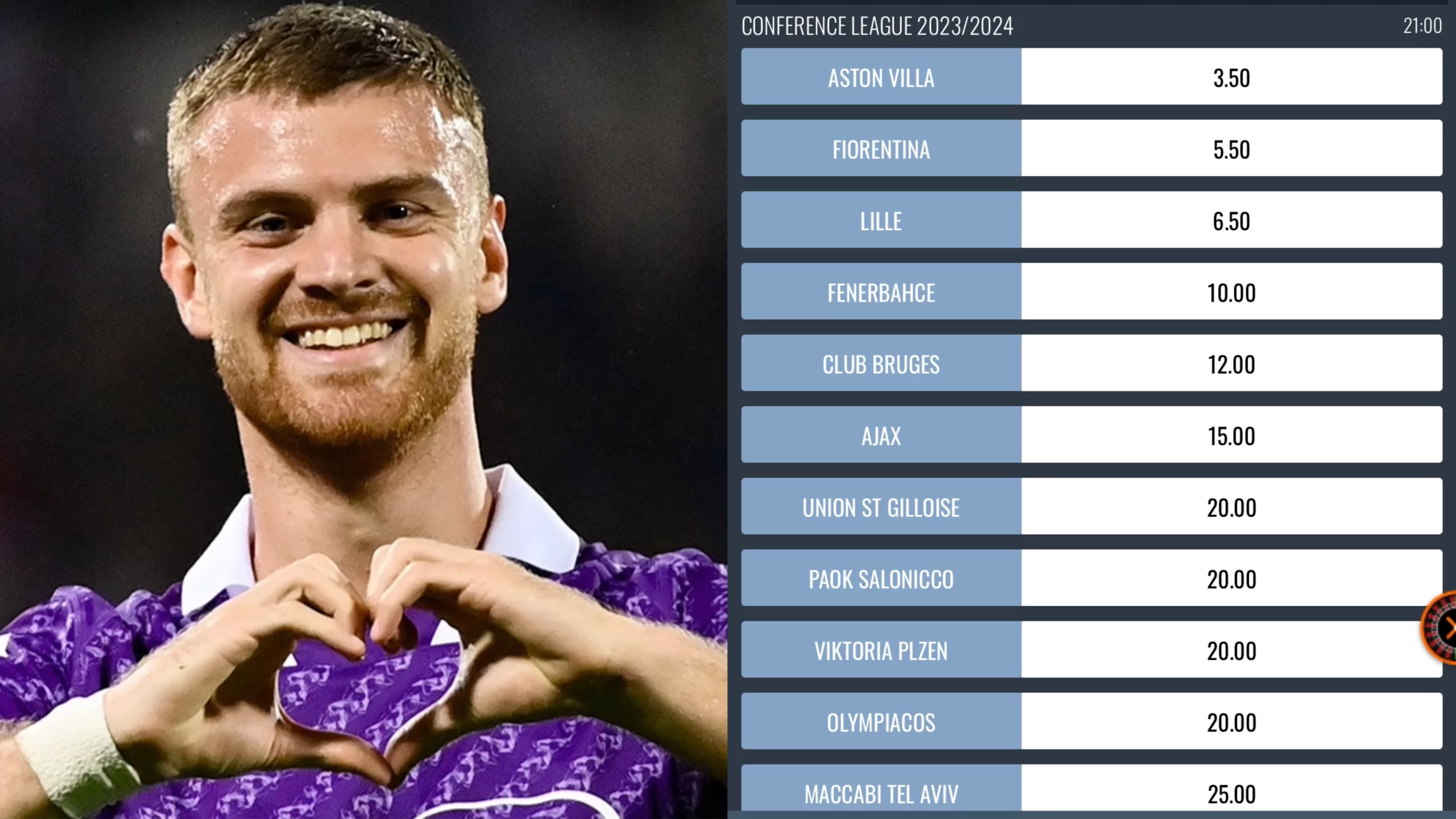 Per i bookmakers dopo l’Aston Villa è la Fiorentina la favorita per la vittoria della Conference League