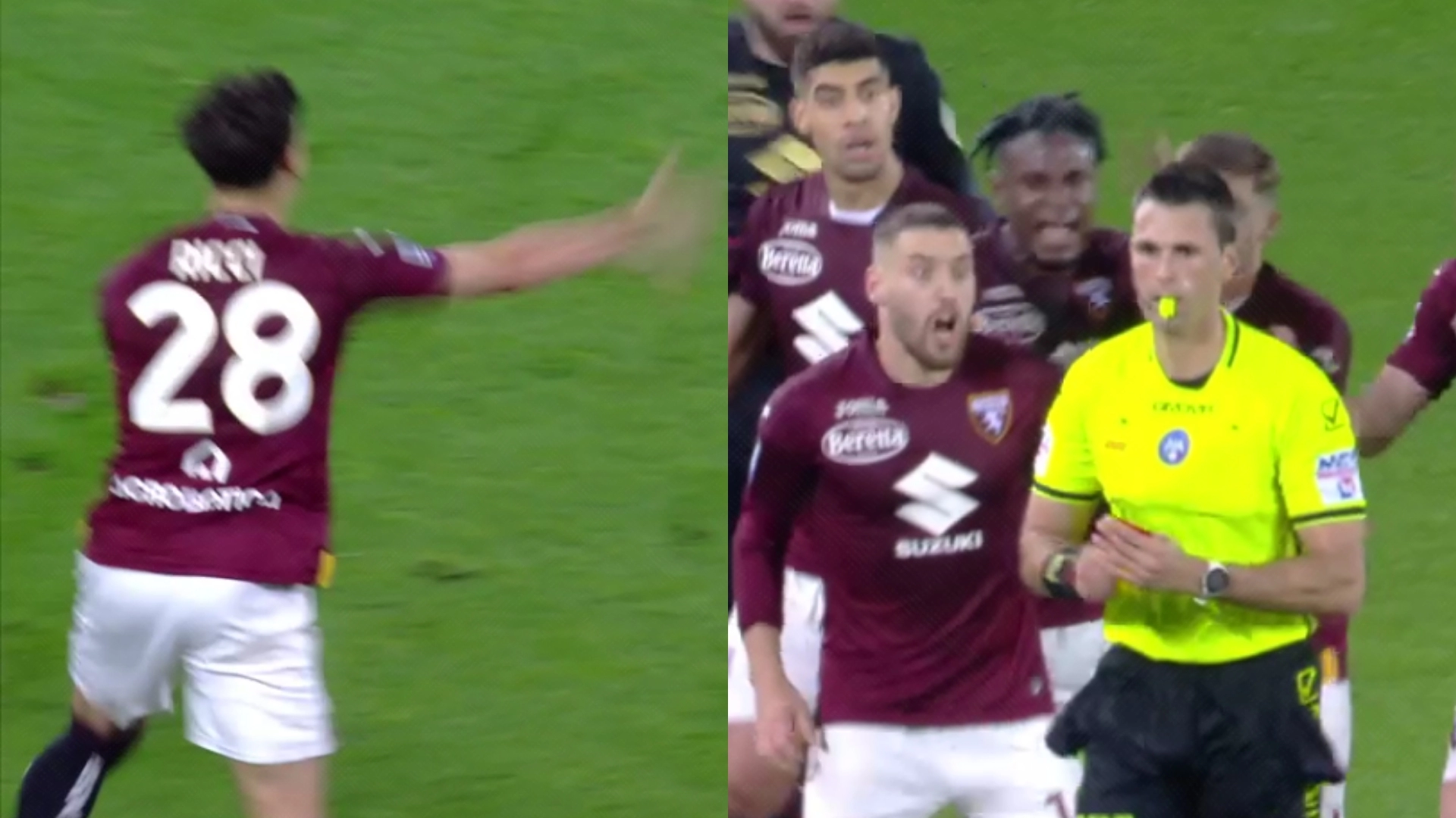 Ricci manda vistosamente a fan***o l’arbitro, l’arbitro gli dà il secondo giallo. Follia e rosso giusto