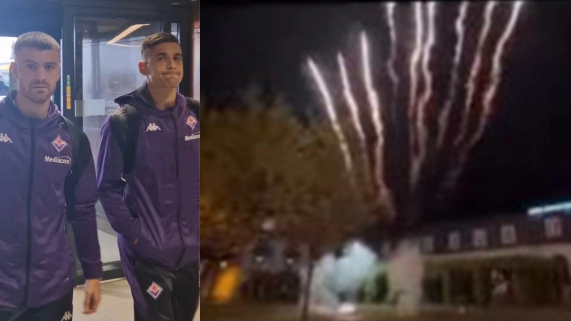 I tifosi del Club Brugge fanno i fuochi d’artificio davanti l’albergo della Fiorentina per non farli dormire