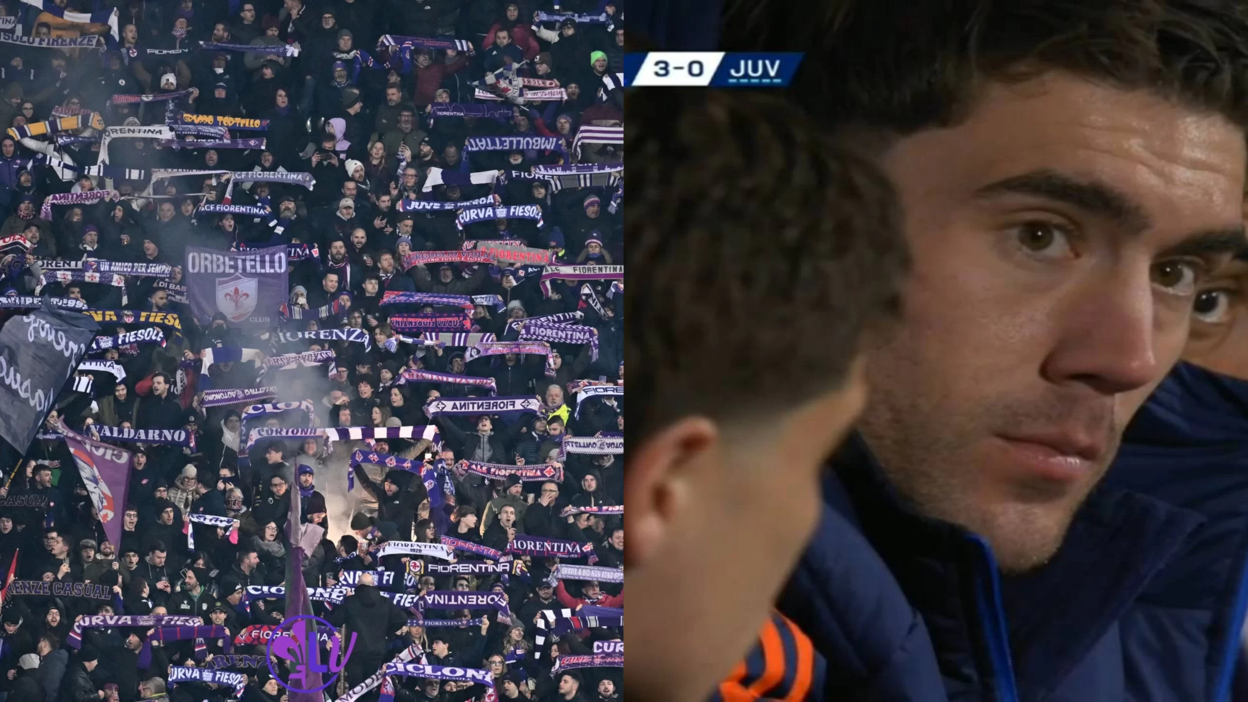 Lo stadio inizia a cantare: “Thiago Motta mettici anche Vlahovic”. E la regia lo inquadra in panchina