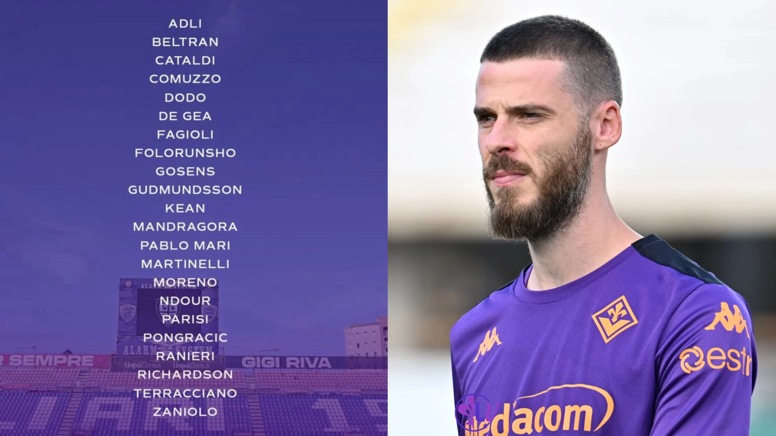 I convocati della Fiorentina per il Cagliari: c’è De Gea. Ancora assente l’infortunato Colpani