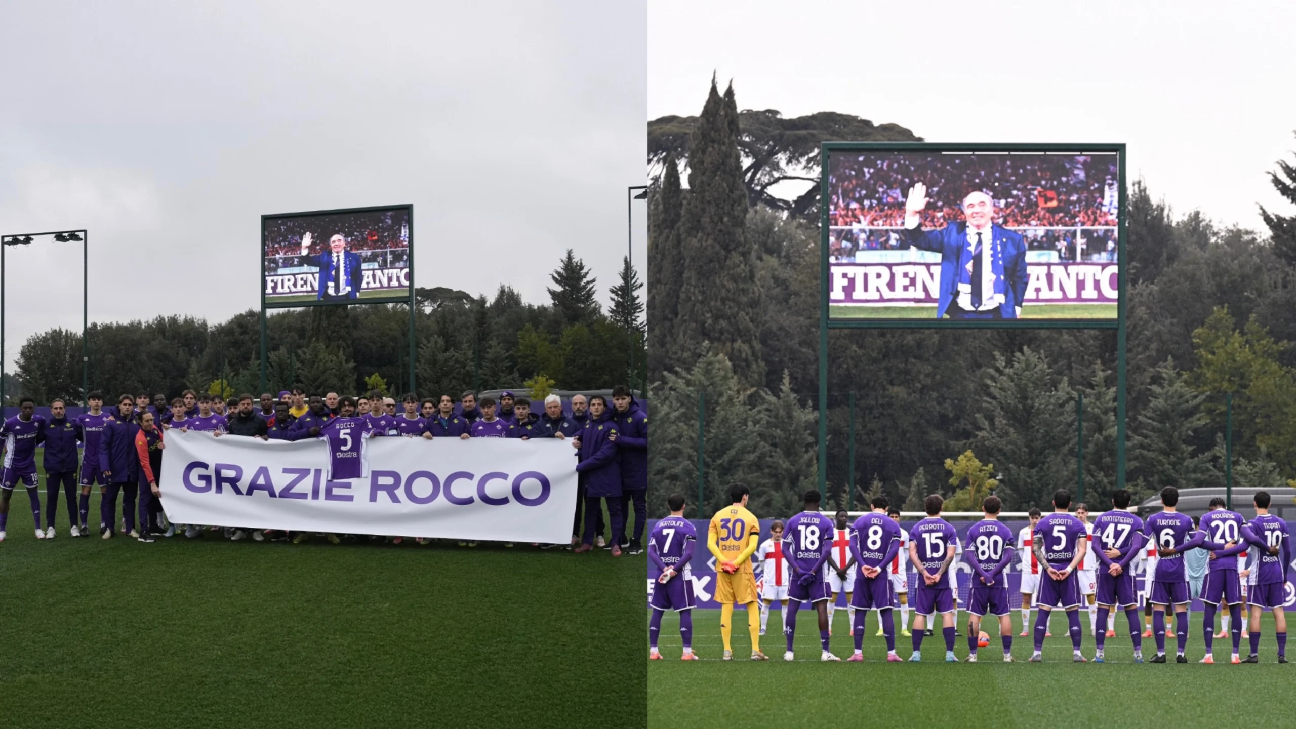 La Fiorentina primavera omaggia Commisso: minuto di silenzio e striscione con scritto: “Grazie Rocco”